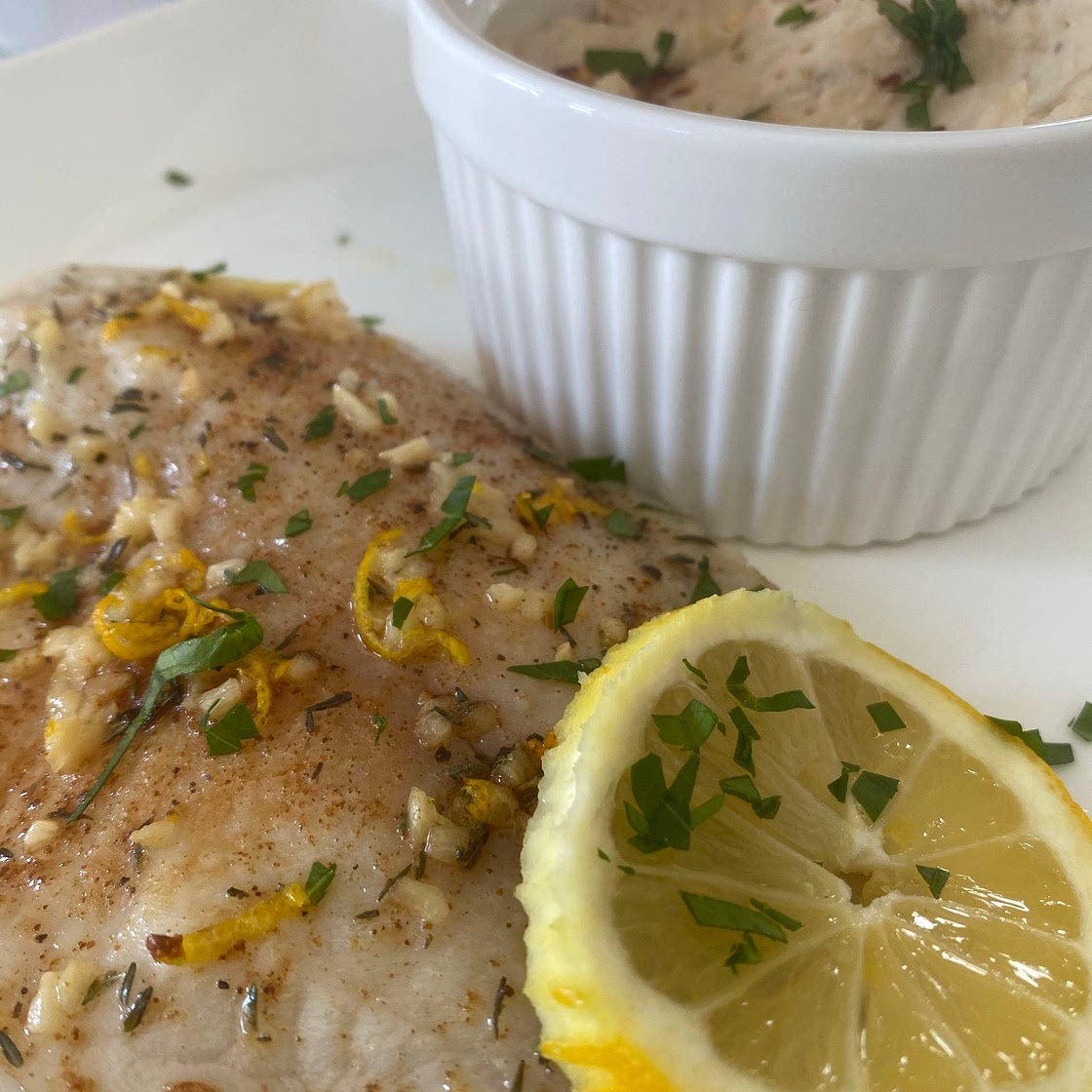 WIC Approved Oven Baked Garlic Butter Tilapia and Whipped Beans