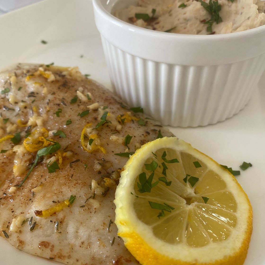 WIC Approved Oven Baked Garlic Butter Tilapia and Whipped Beans