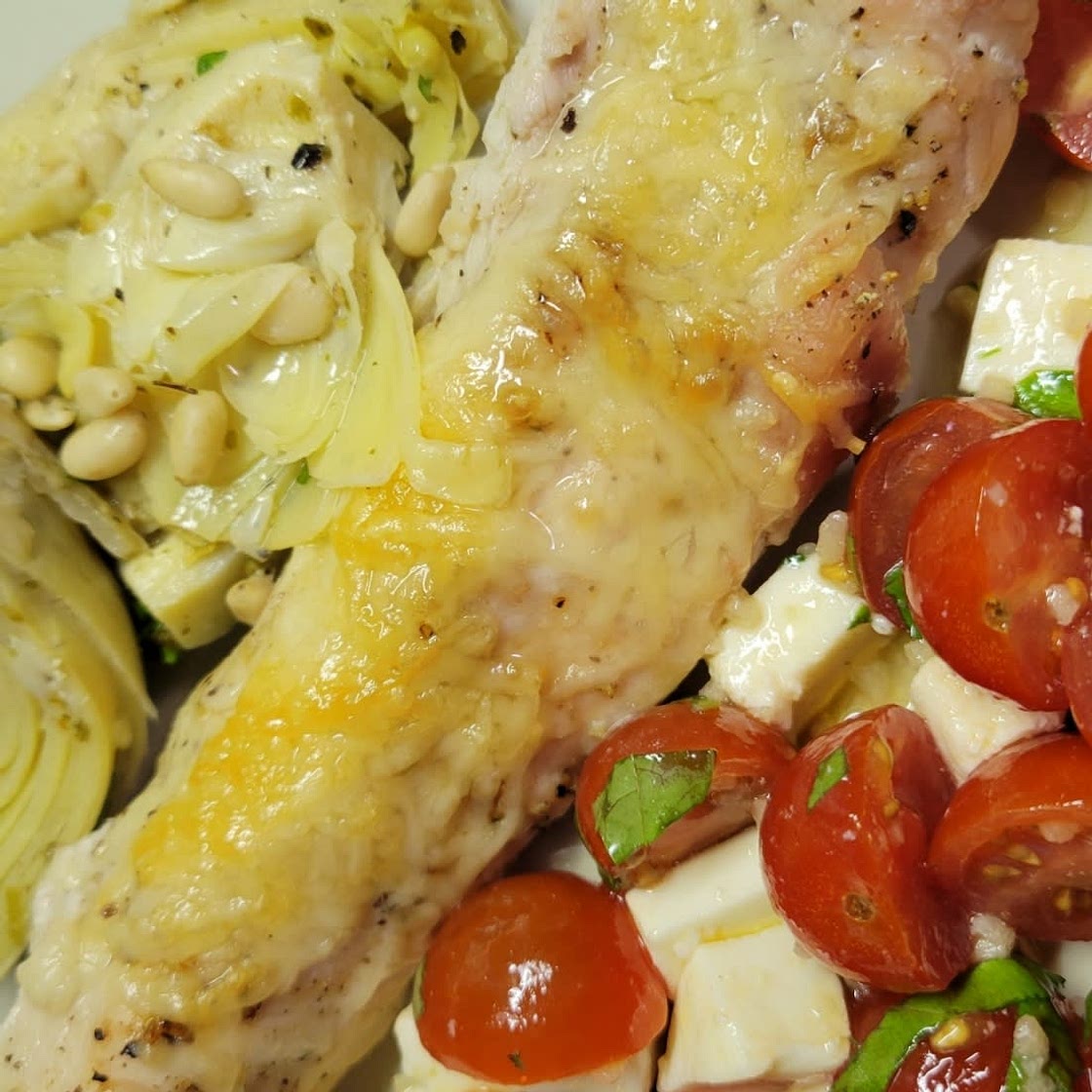 Chicken Bruschetta with Artichoke Salad