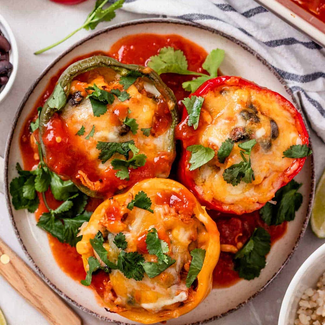 Cheesy Chicken Enchilada Stuffed Peppers