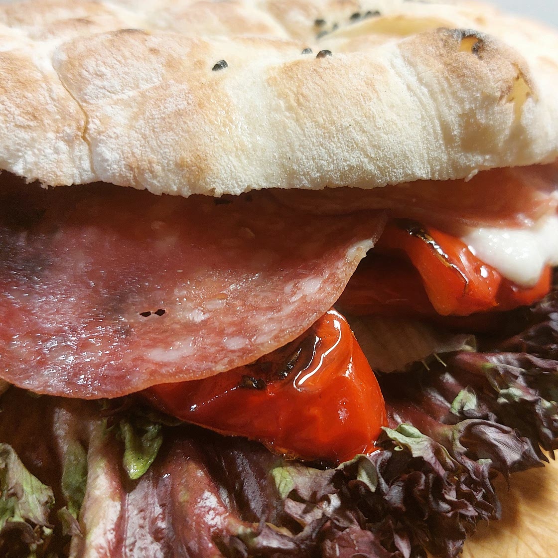 Panini - Salame, grilled pepper and pecorino cream