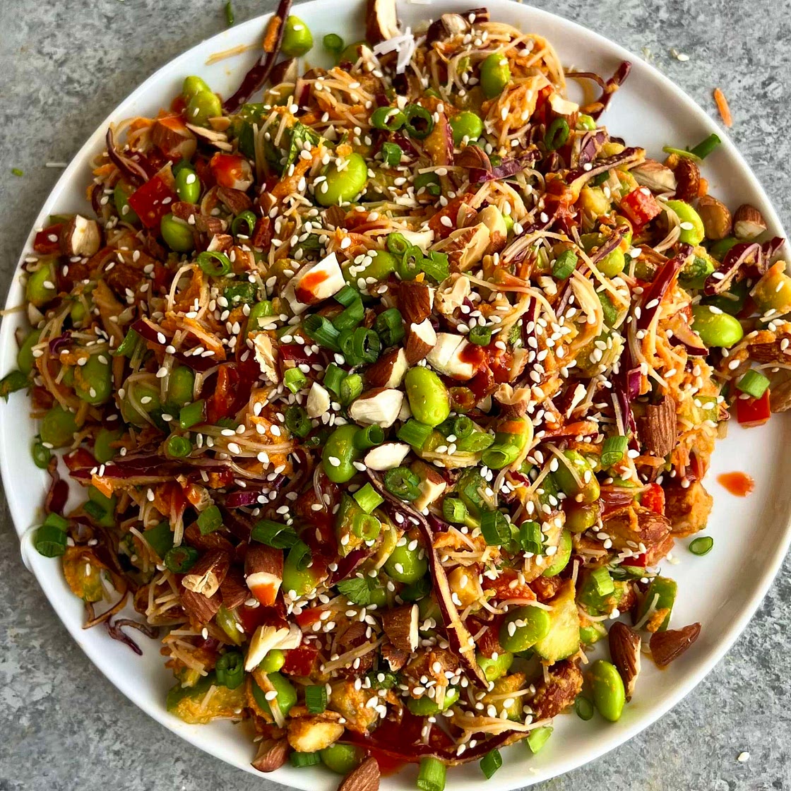Spring Roll Inspired Salad w/ Carrot-Ginger-Peanut Dressing