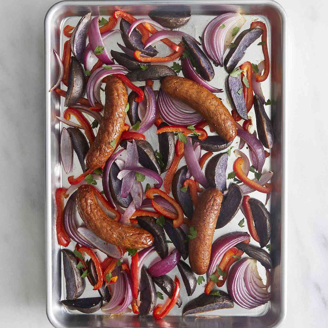 Sheet-Pan Chicken Sausage with Potatoes & Bell Peppers