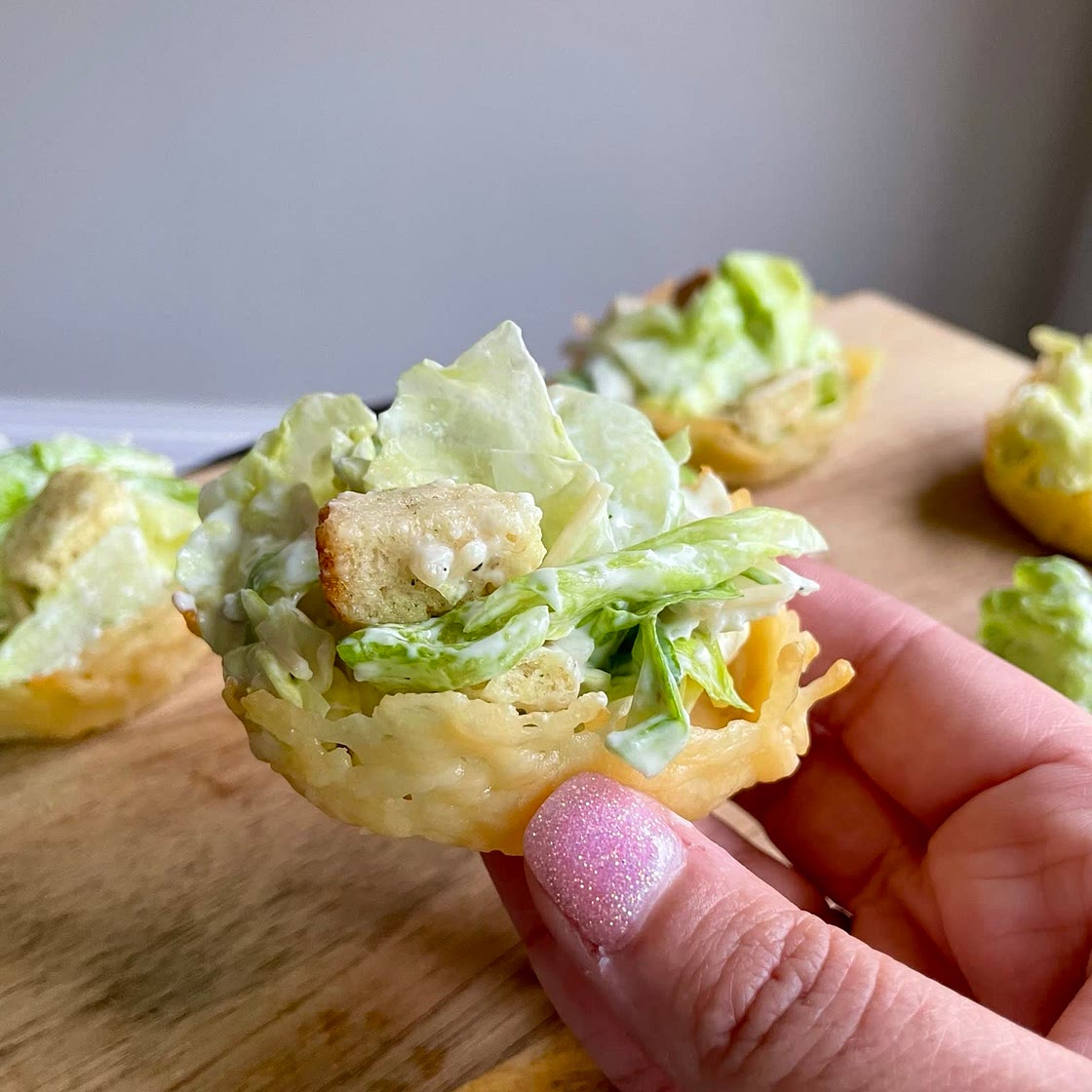 Parmesan Caesar salad cups