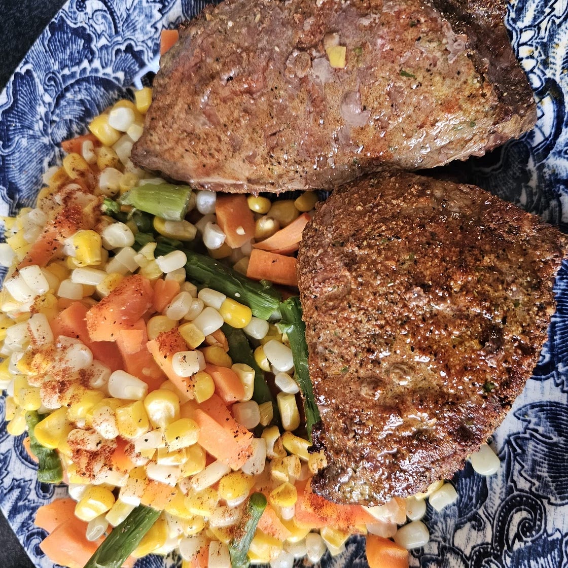 Steak and mixed veggies