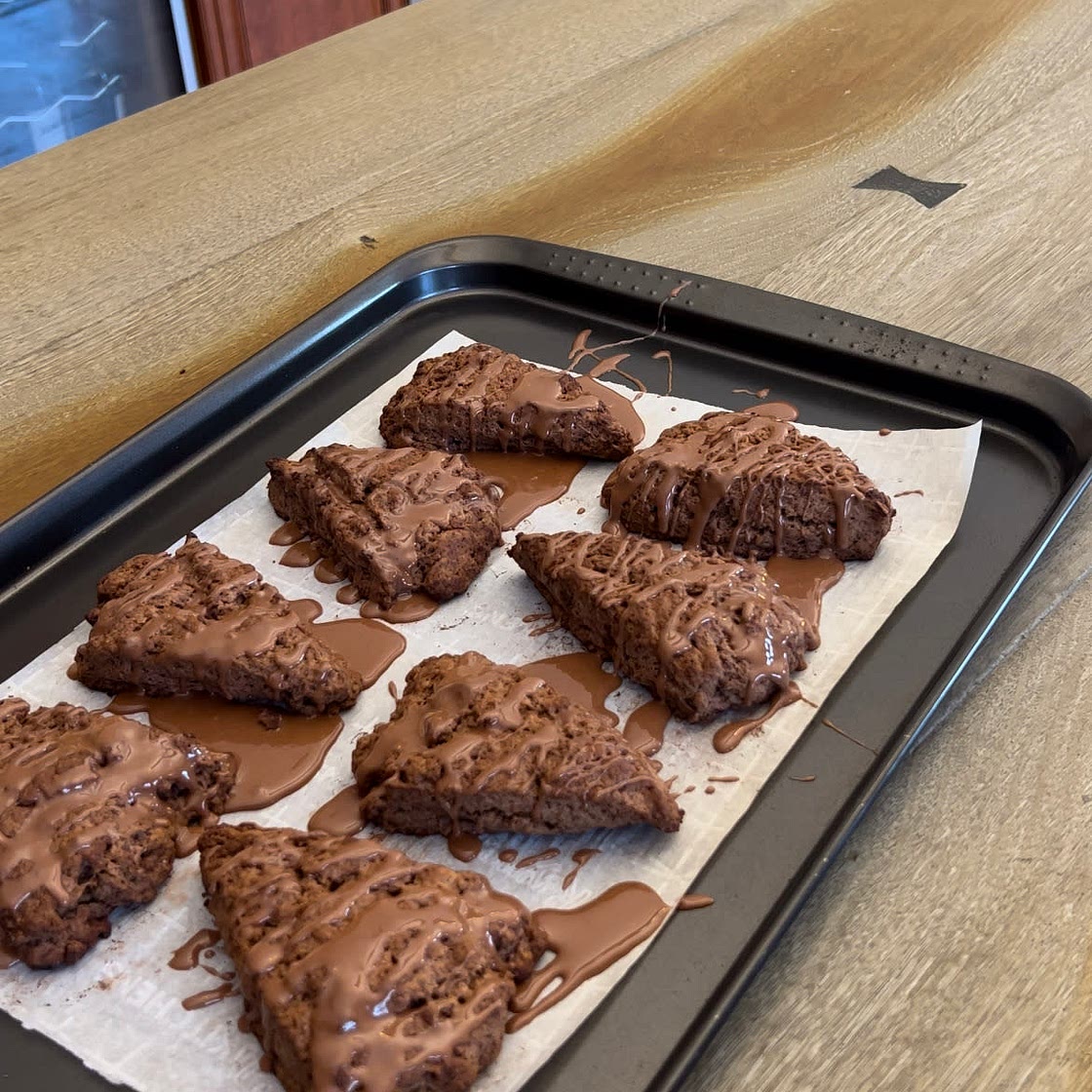 Chocolate Coffee Scones with Bailey’s drizzle