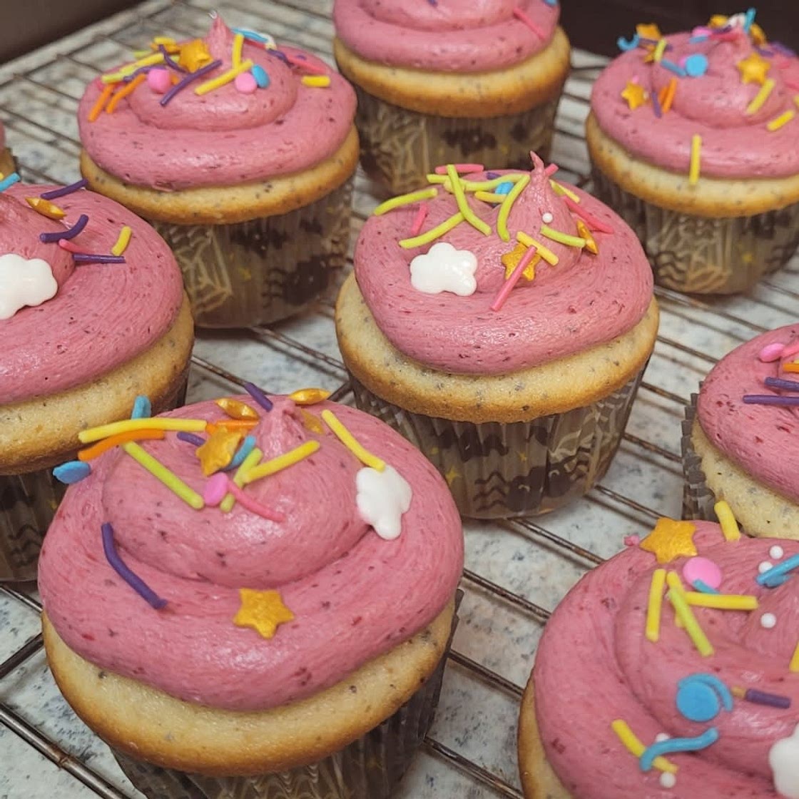 Lemon Poppy Seed Cupcakes Recipe with Blackberry Frosting