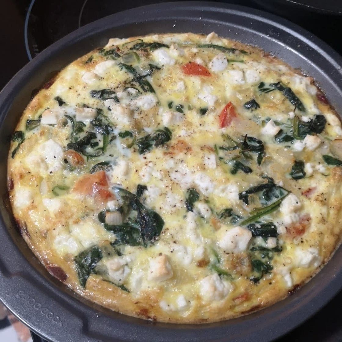 Spinach & Goat Cheese Quiche with Sweet Potato Crust