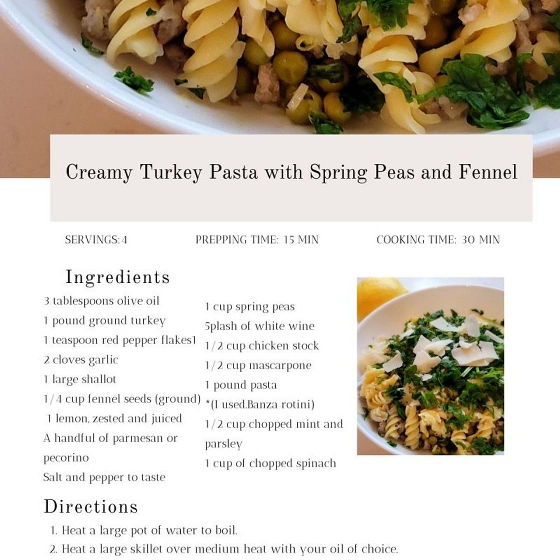 Creamy Turkey Pasta with Spring Peas and Fennel