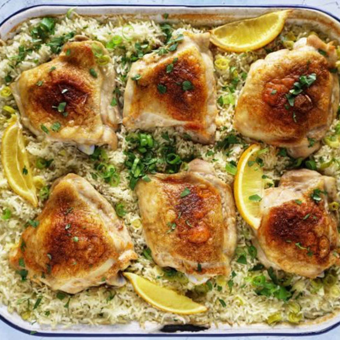 All-in-one chicken pilaf bake