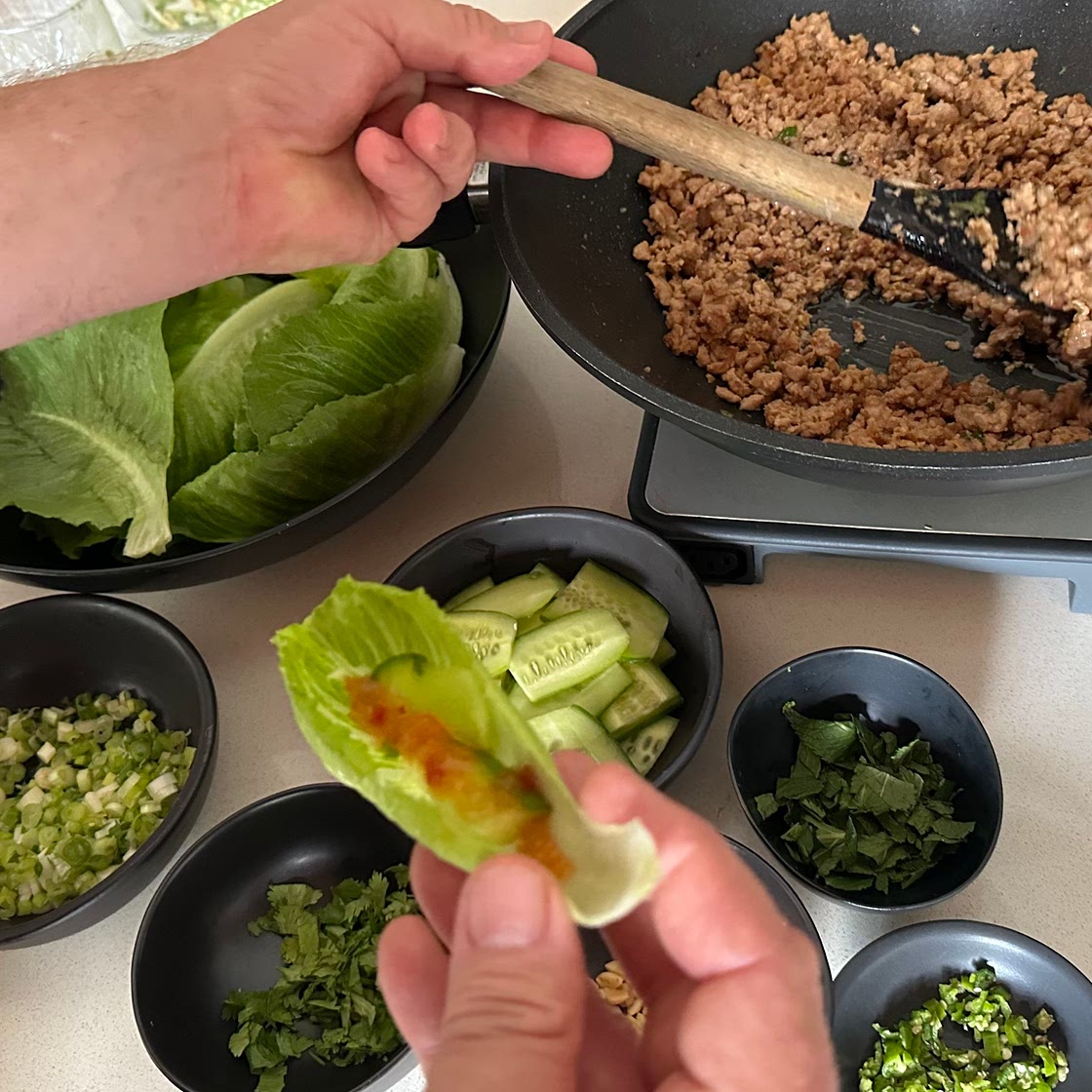 Fragrant Pork Larb in lettuce cups