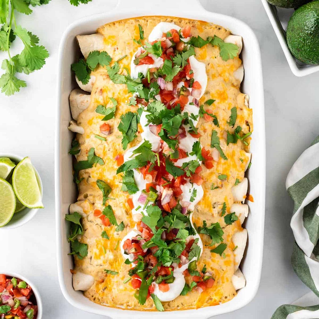 Veggie enchiladas with sour cream sauce