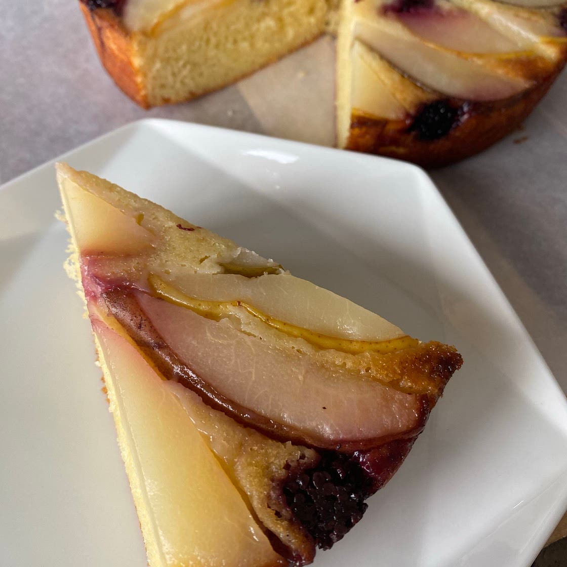 WIC Approved Blackberry Pear Upside Down Cake