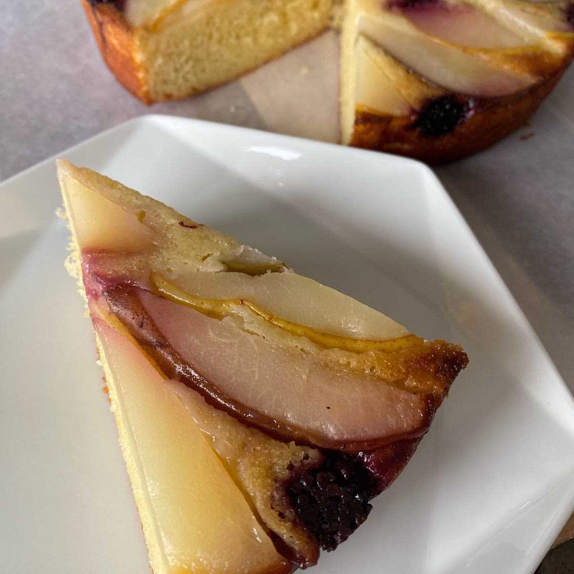 WIC Approved Blackberry Pear Upside Down Cake