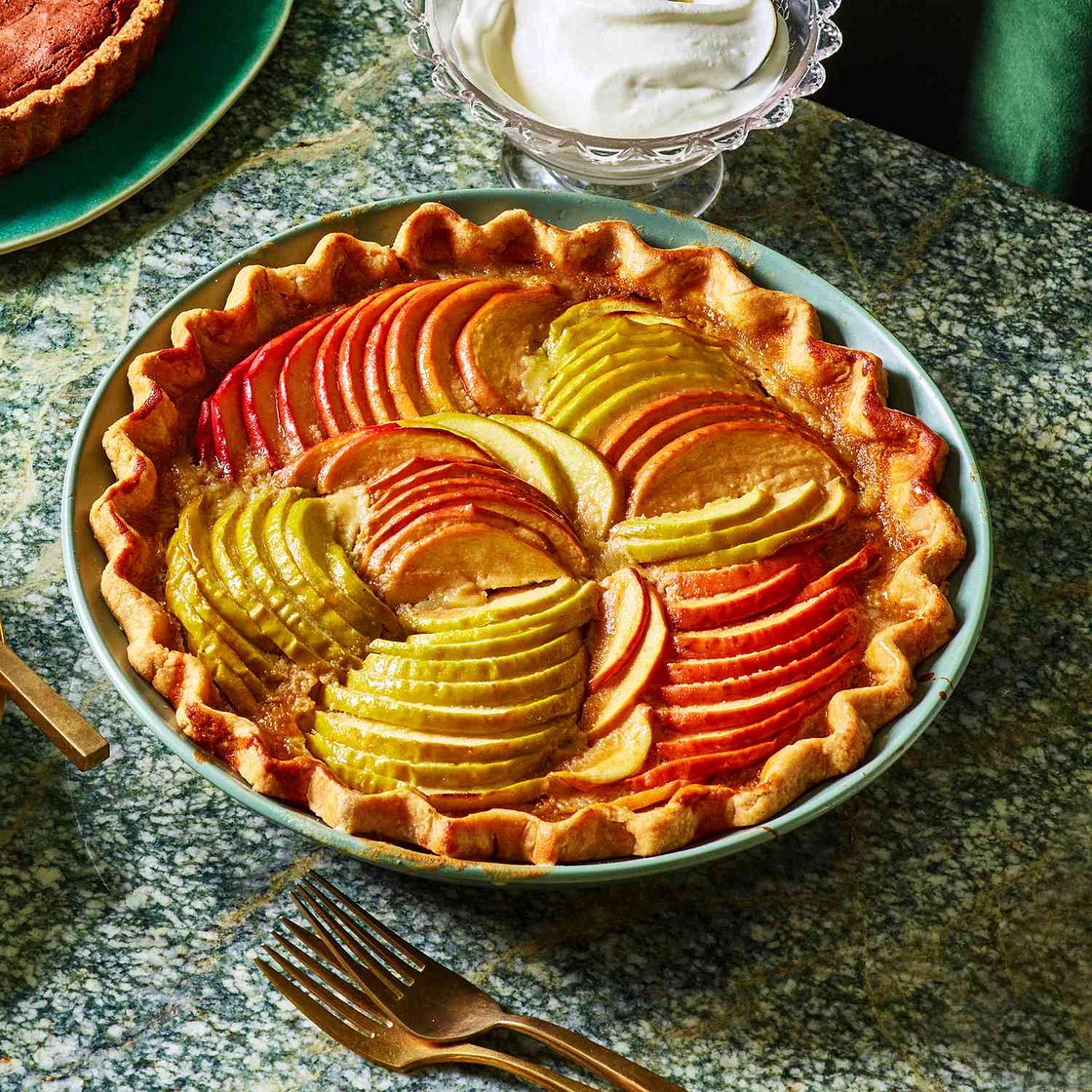 Apple Custard Pie with Saffron & Cardamom
