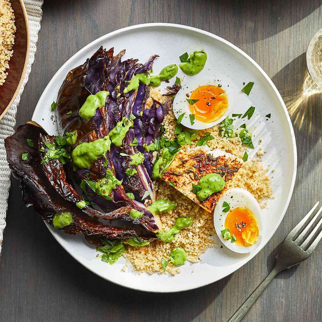 Hearty Breakfast Salad with Roasted Cabbage & Baked Feta