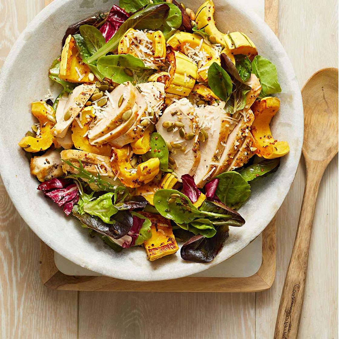 Roasted Chicken & Winter Squash over Mixed Greens