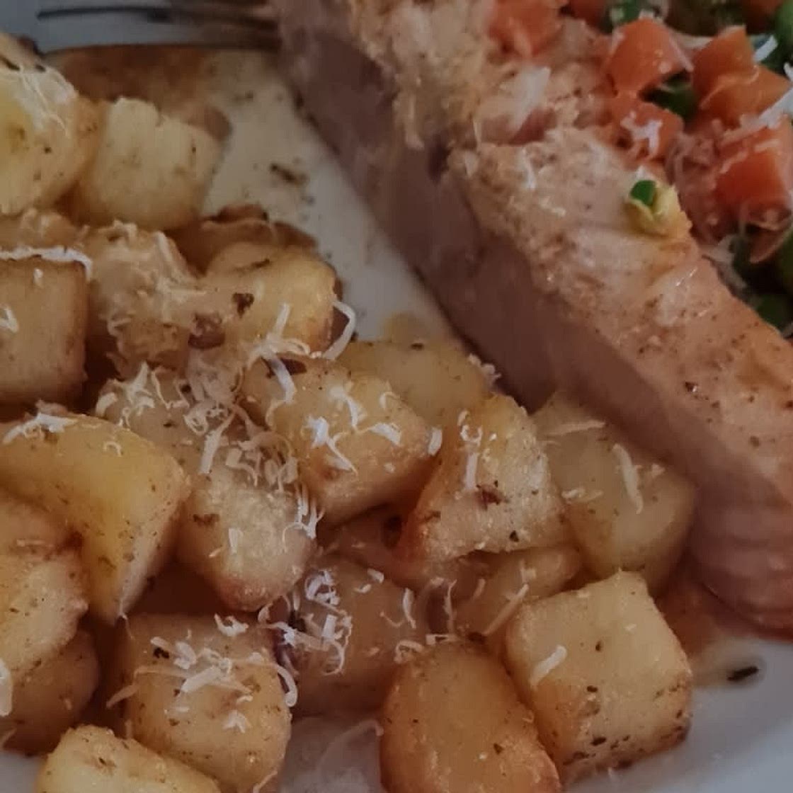 One Sheet-Pan Garlic Butter Salmon + Red Potatoes