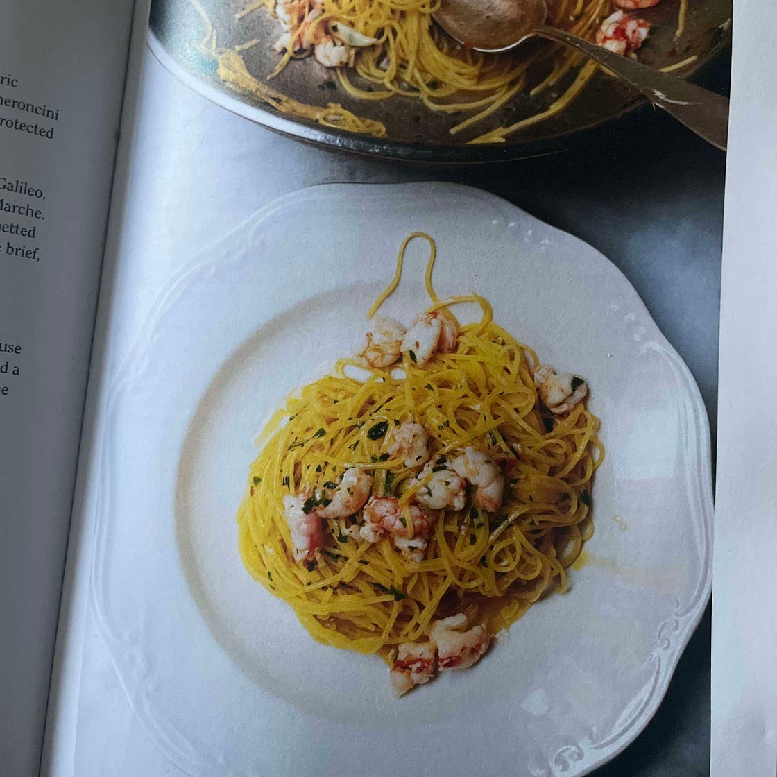 Fresh capelli d’angelo with prawns and lemon