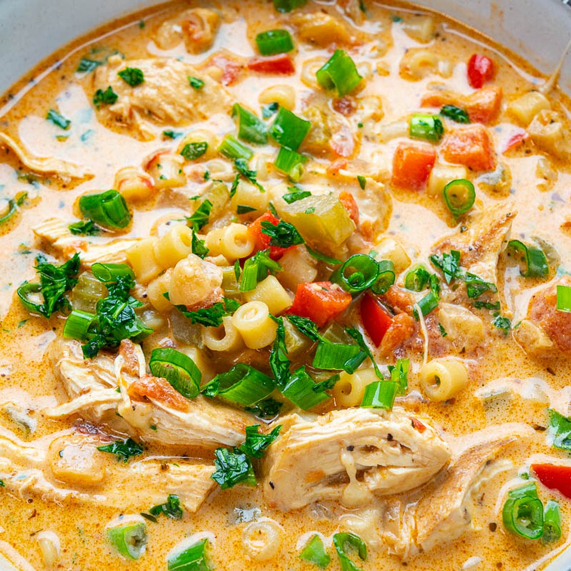 Creamy Parmesan Cajun Chicken Pasta Soup