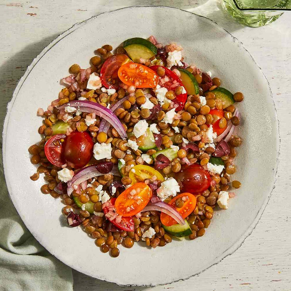 Lentil Salad with Feta, Tomatoes, Cucumbers & Olives