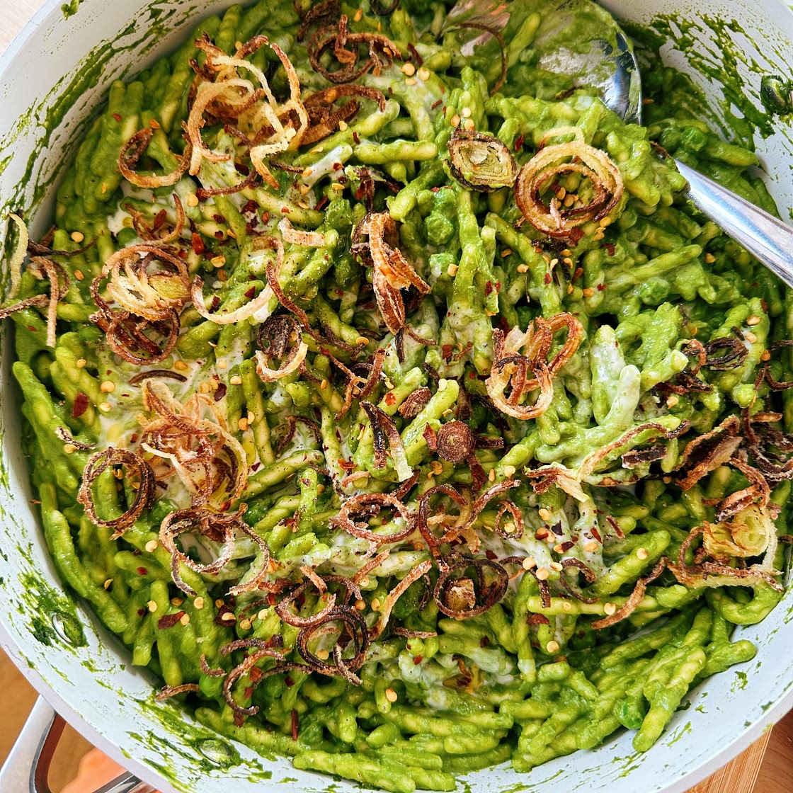 Very Green Pasta with Crispy Leeks