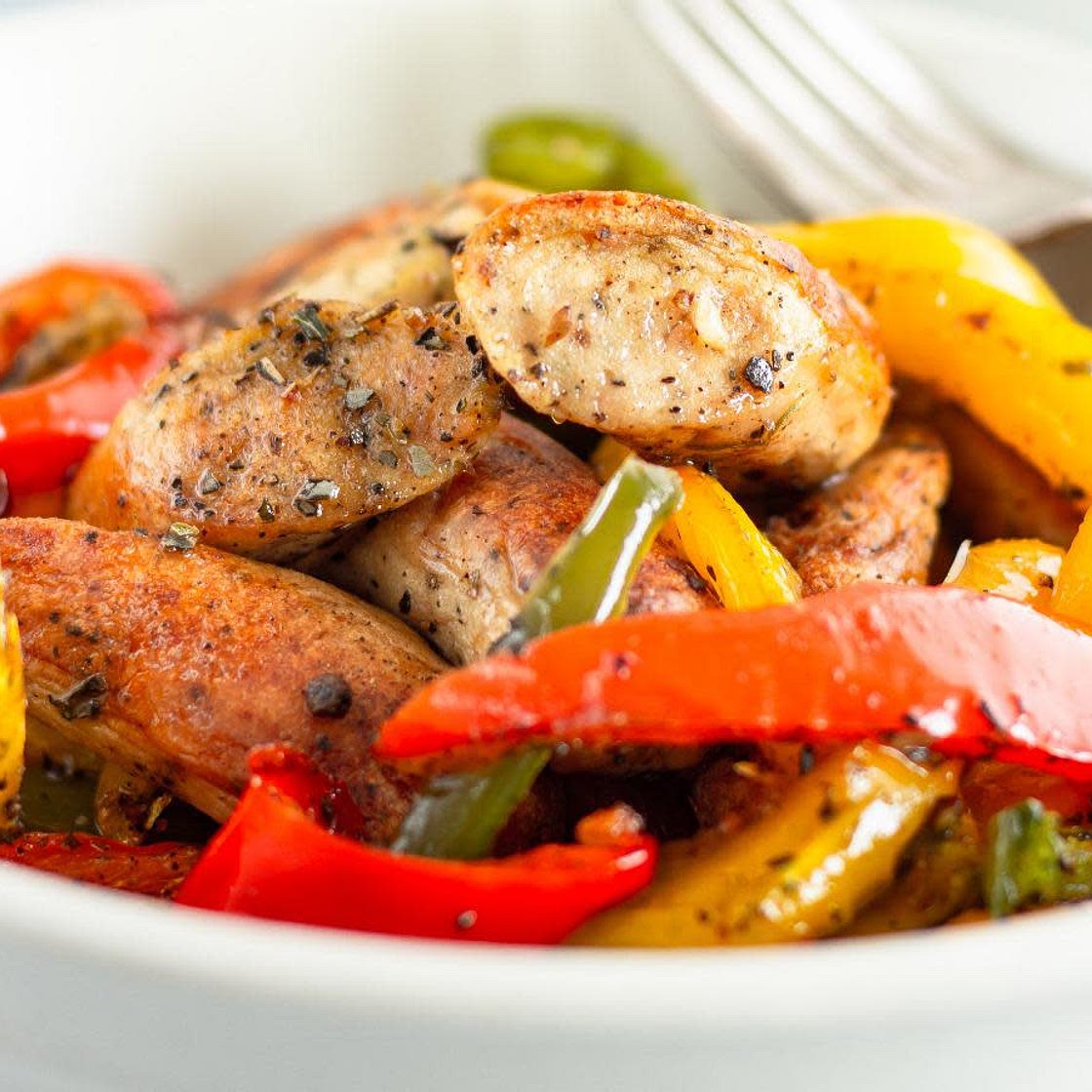 Breakfast Sausage Sauteed with Red and Green Bell Peppers
