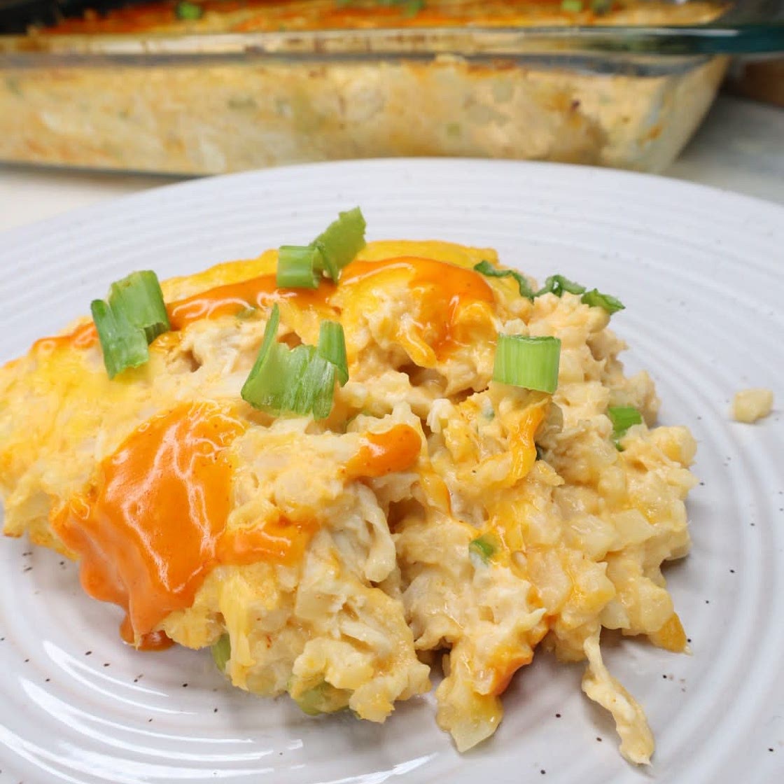 Buffalo chicken and cauliflower rice casserole