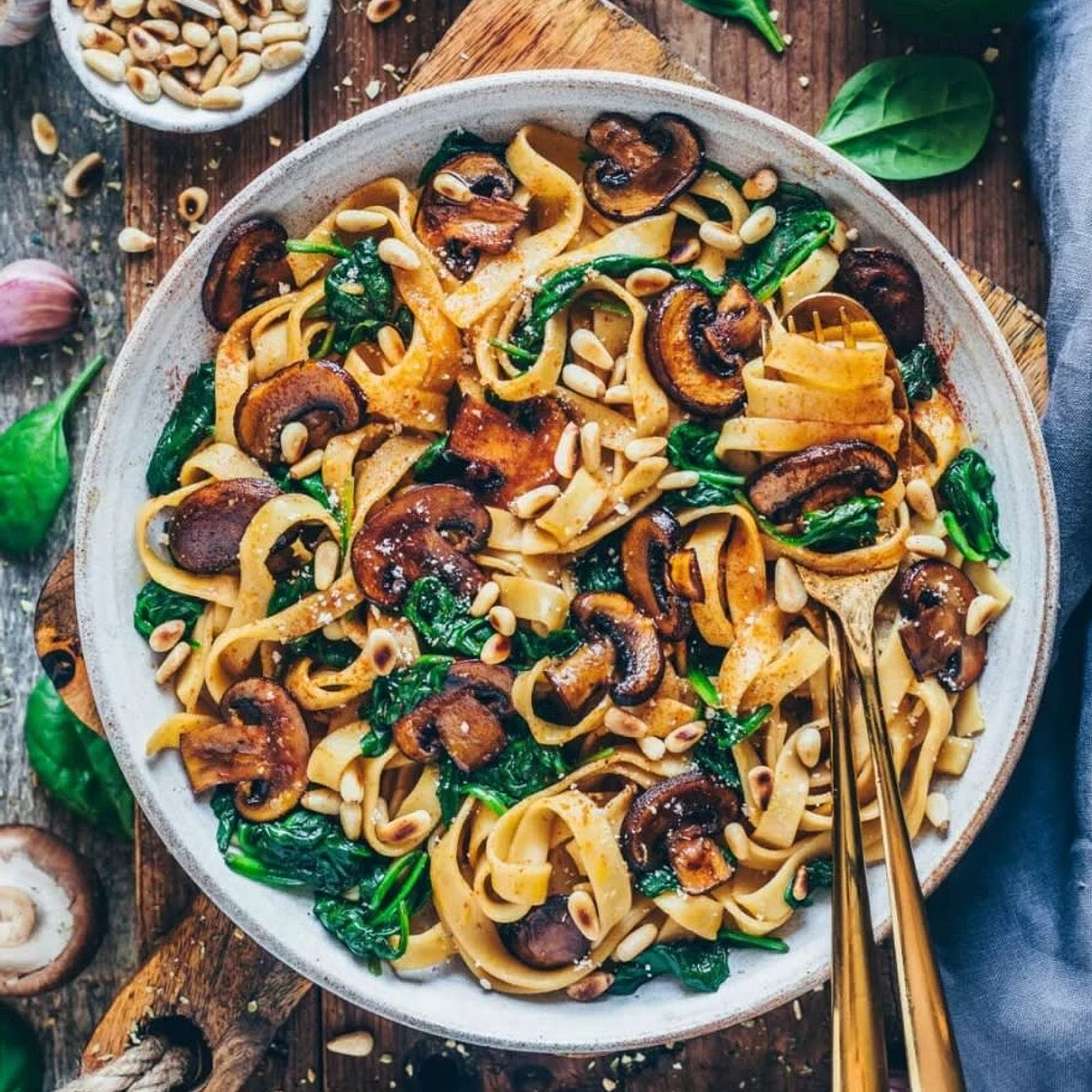 Mushroom pasta with Spinach