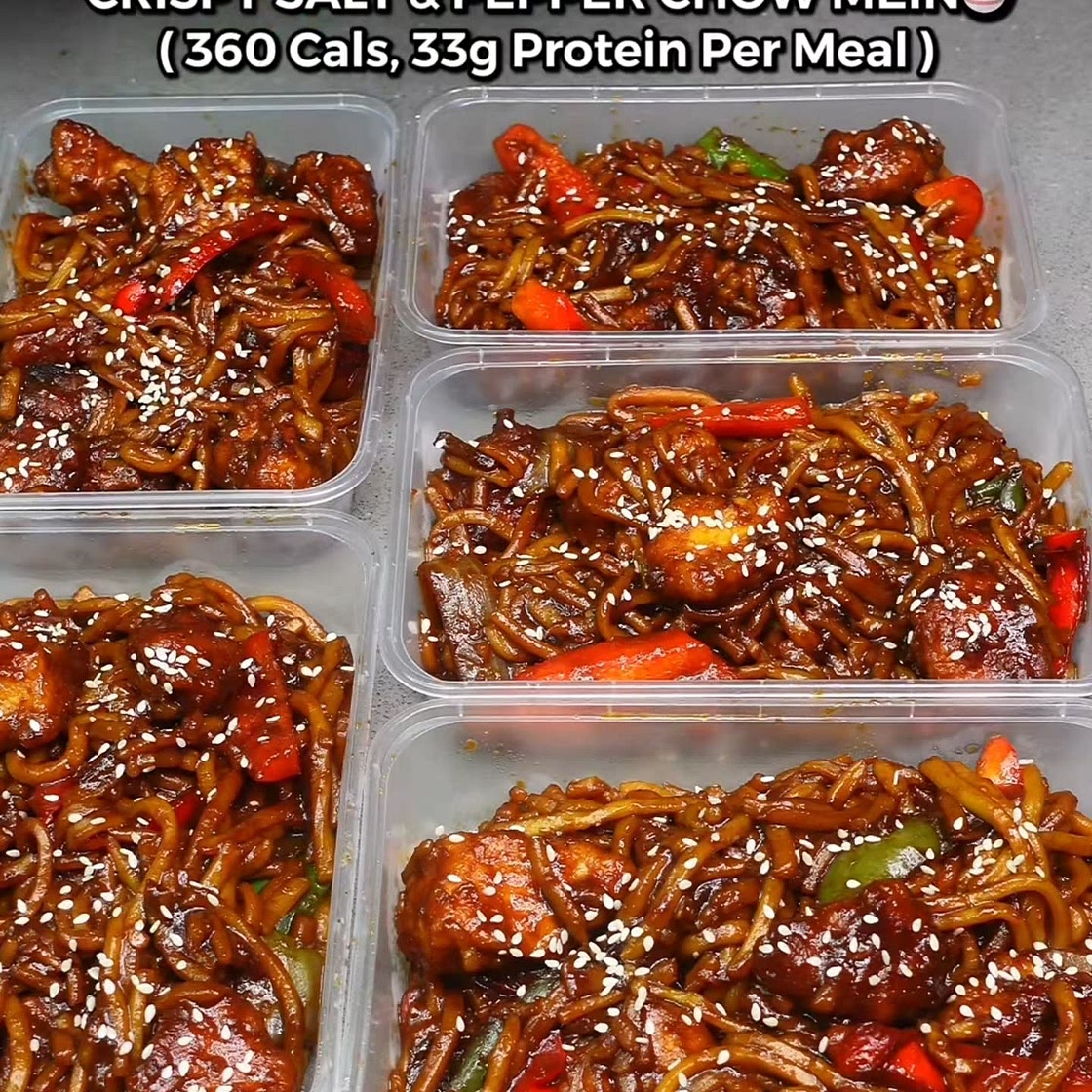 Meal Prep Crispy salt and pepper chicken chow mein