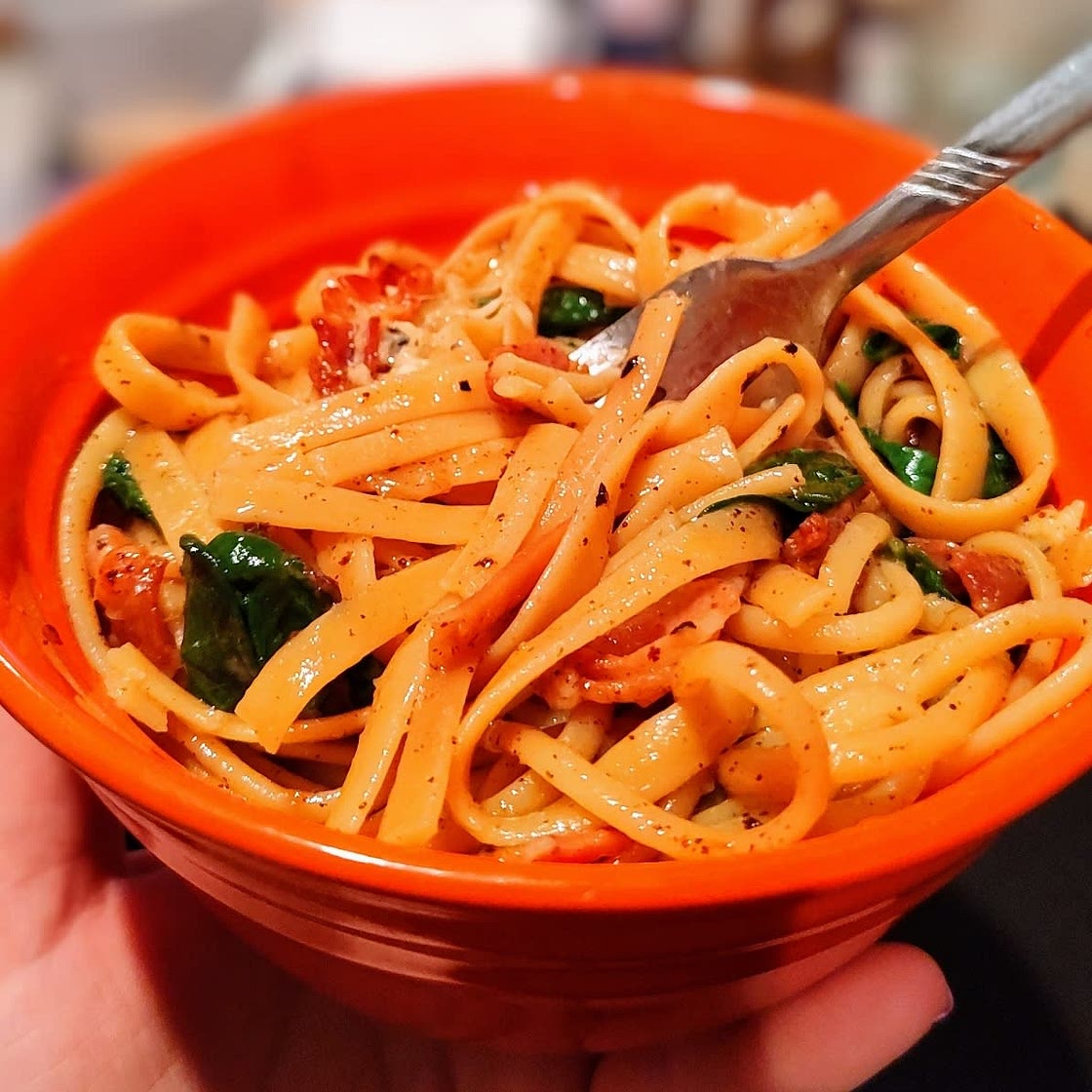 Bacon and Spinach Pasta with Parmesan