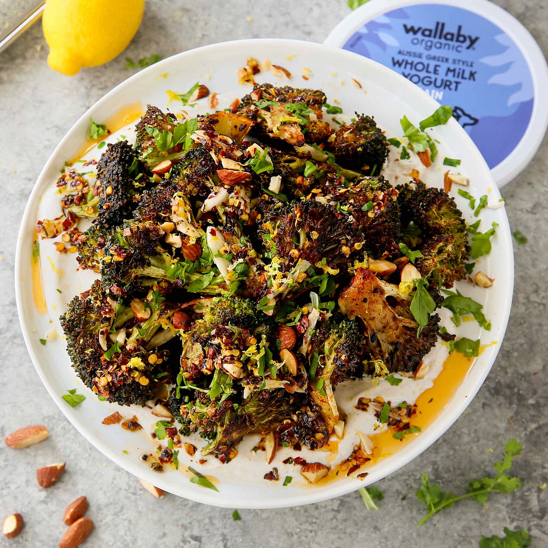 Roasted Broccoli with Sizzling Garlic-Chili Oil & Spiced Yogurt