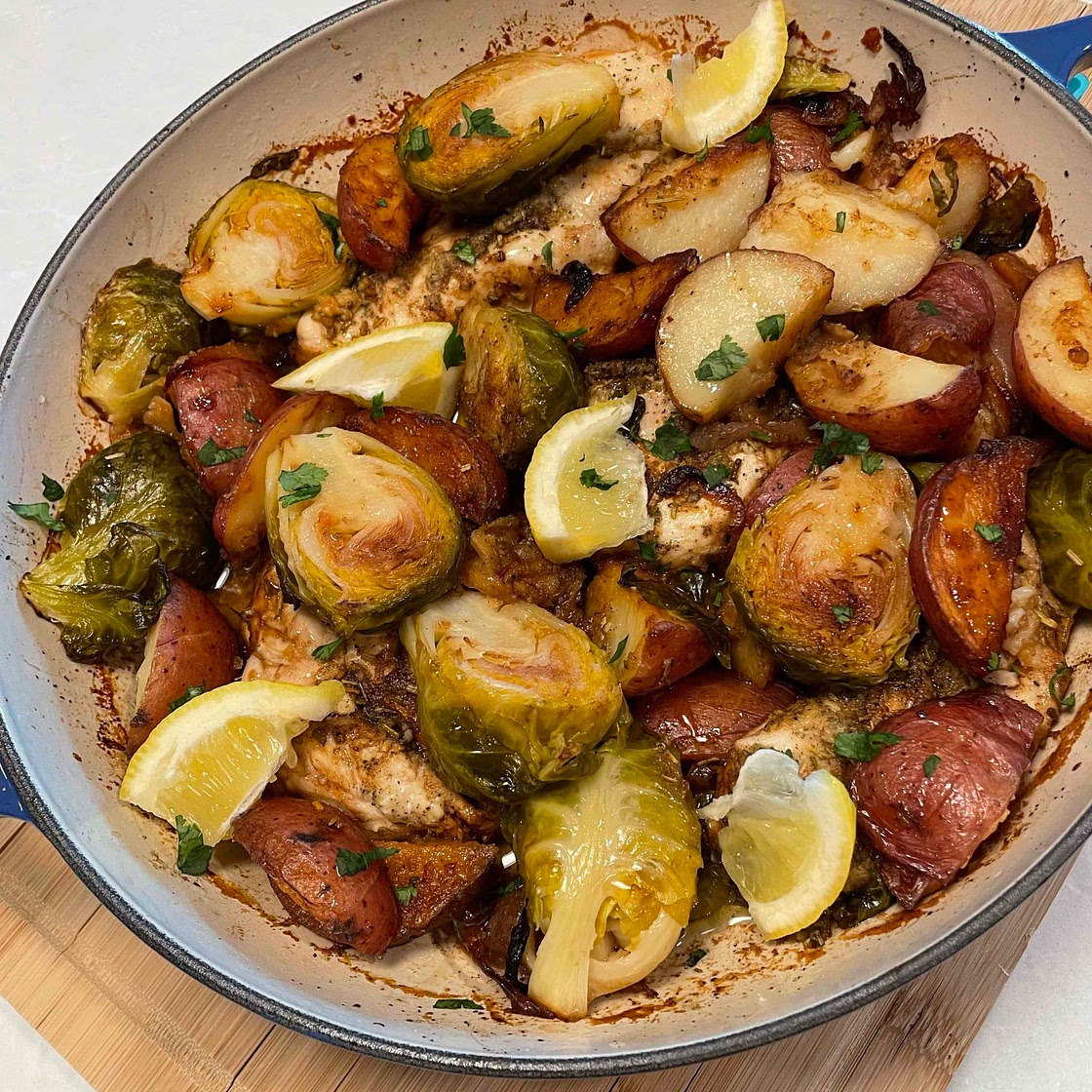 Roasted Balsamic Chicken, Brussels & Potatoes 