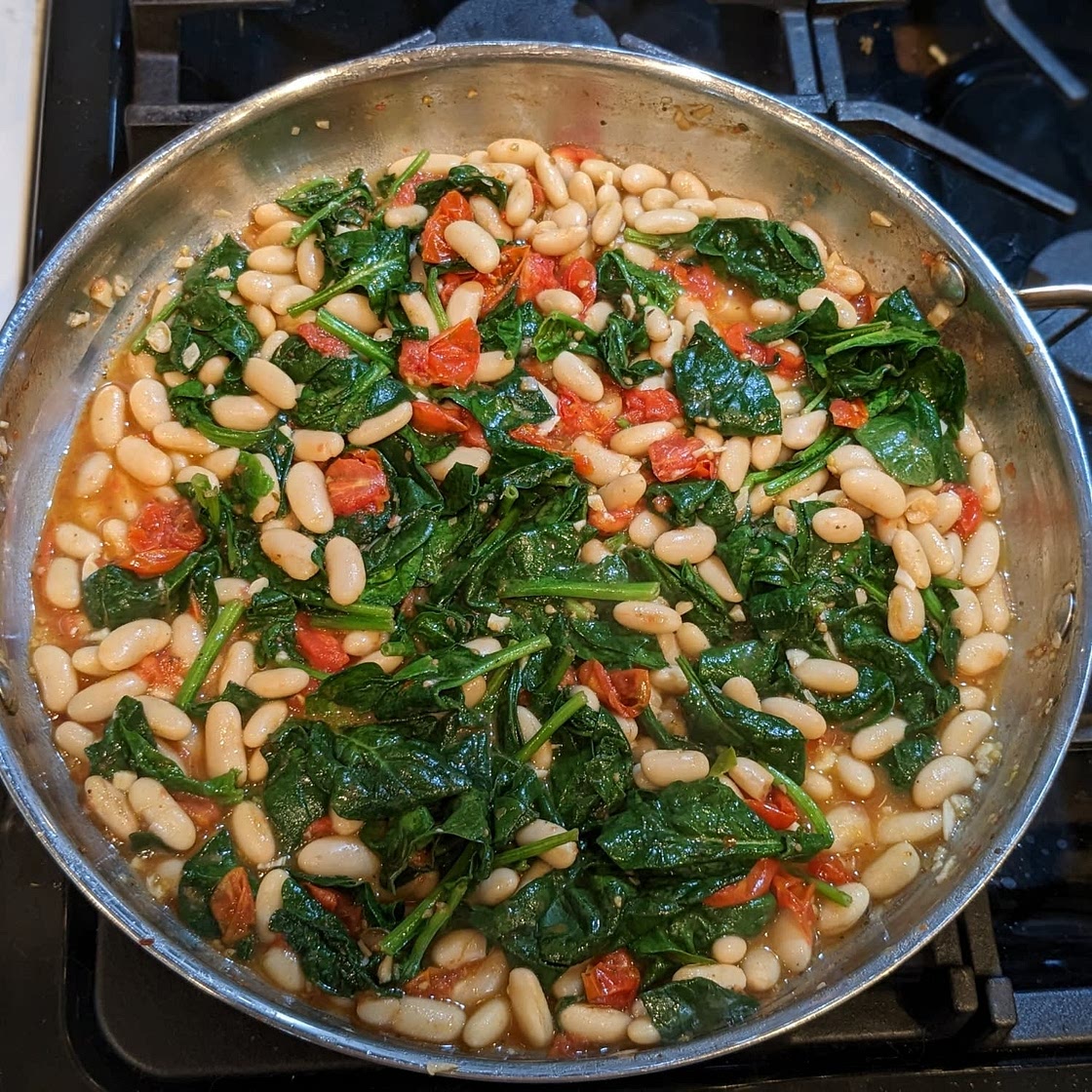 Saucy White Beans with Spinach