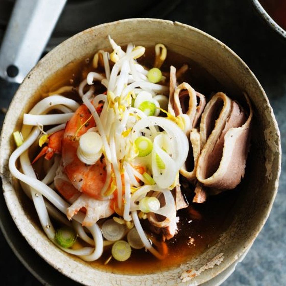 King prawn and udon in fragrant broth