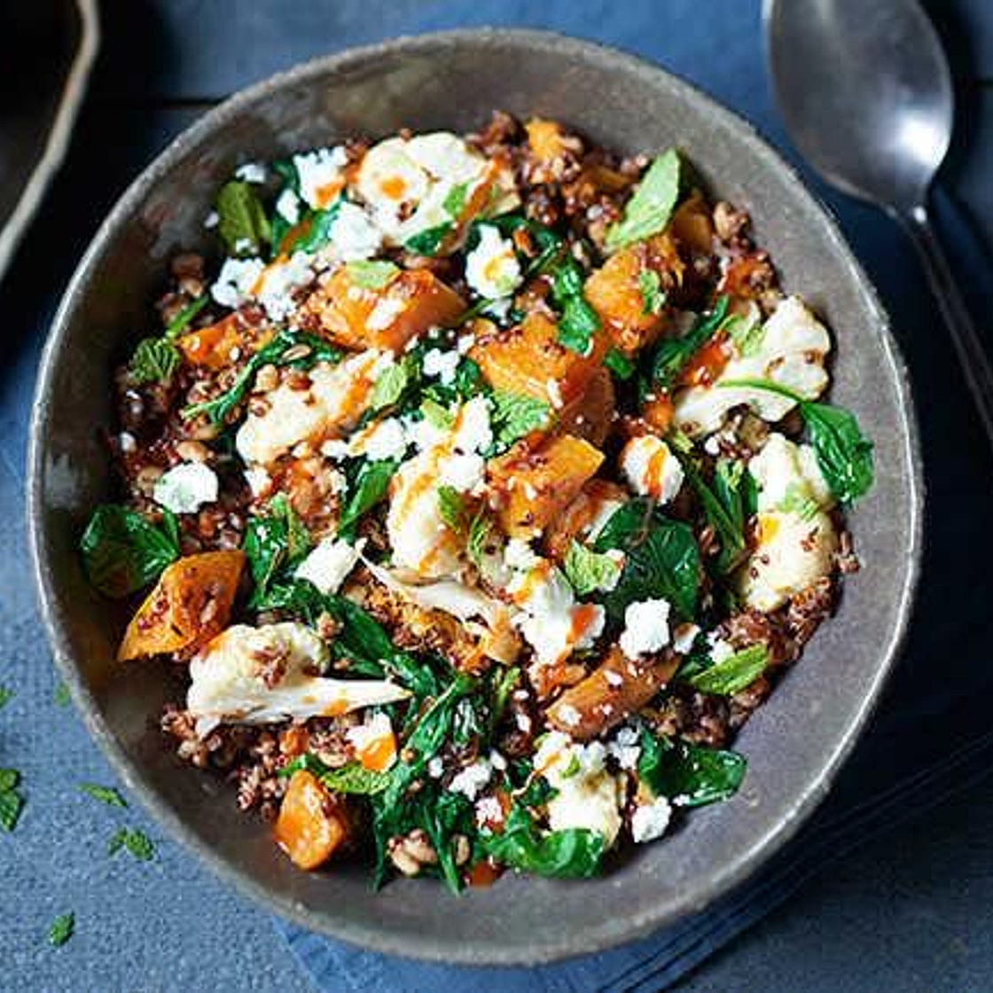 Spiced squash and mixed grain bowl