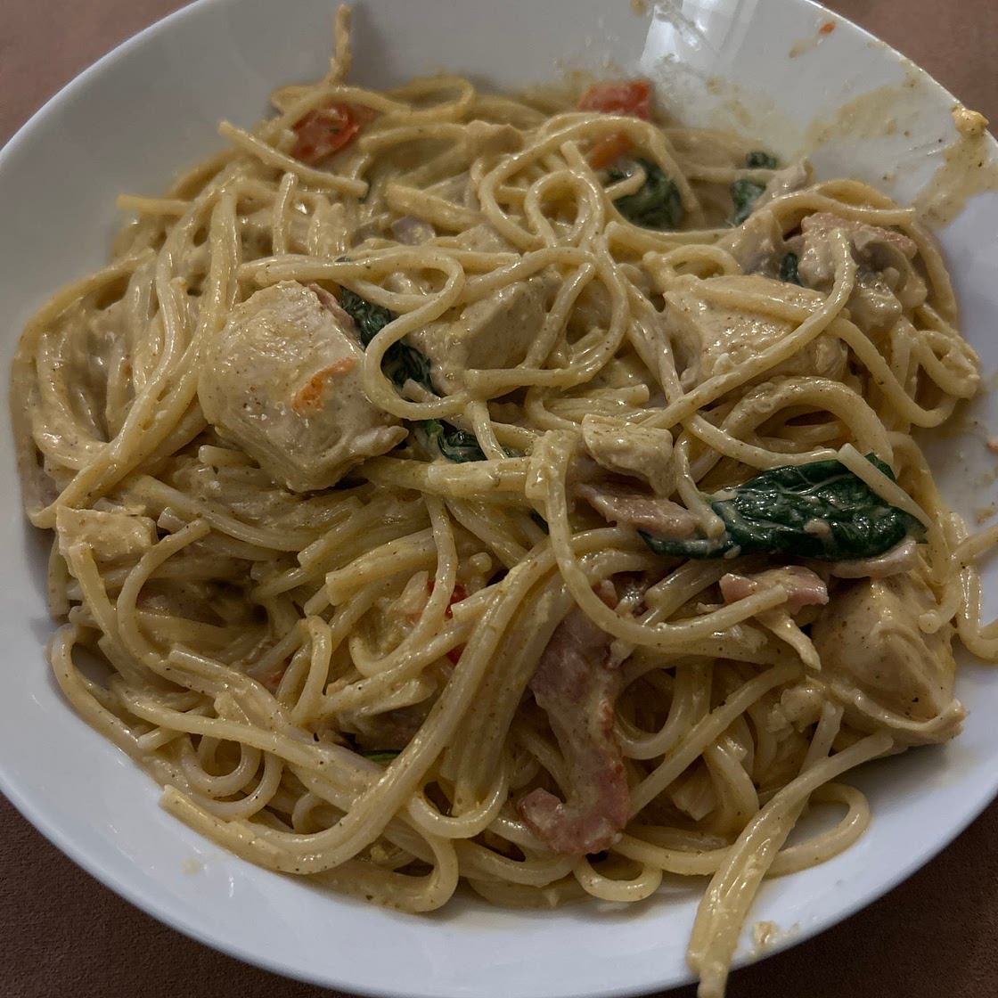 Creamy Jerk chicken carbonara 