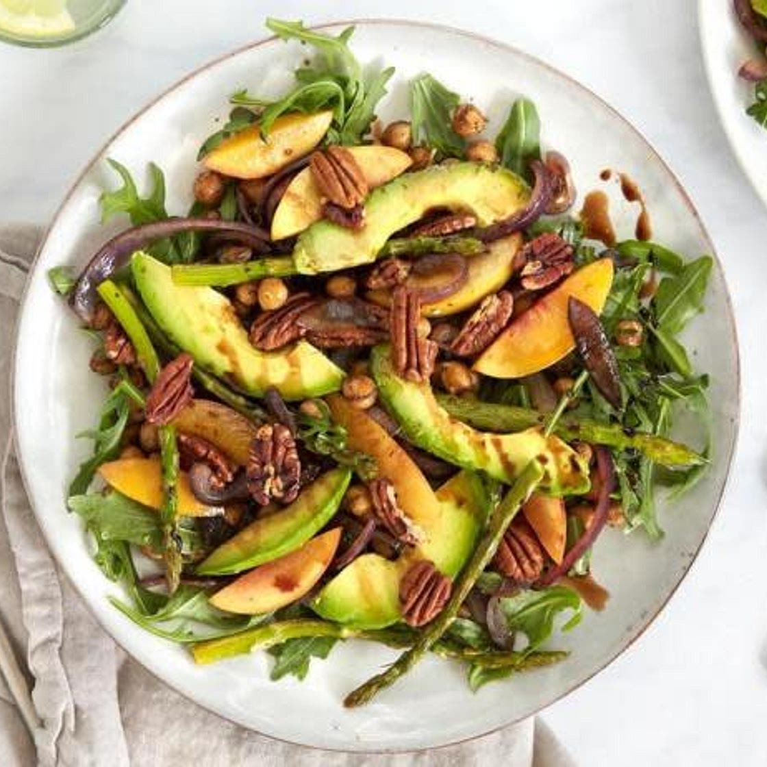Pecan, nectarine and avocado chickpea salad