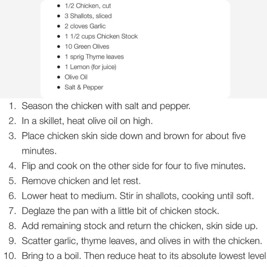 Braised chicken with olives and lemon