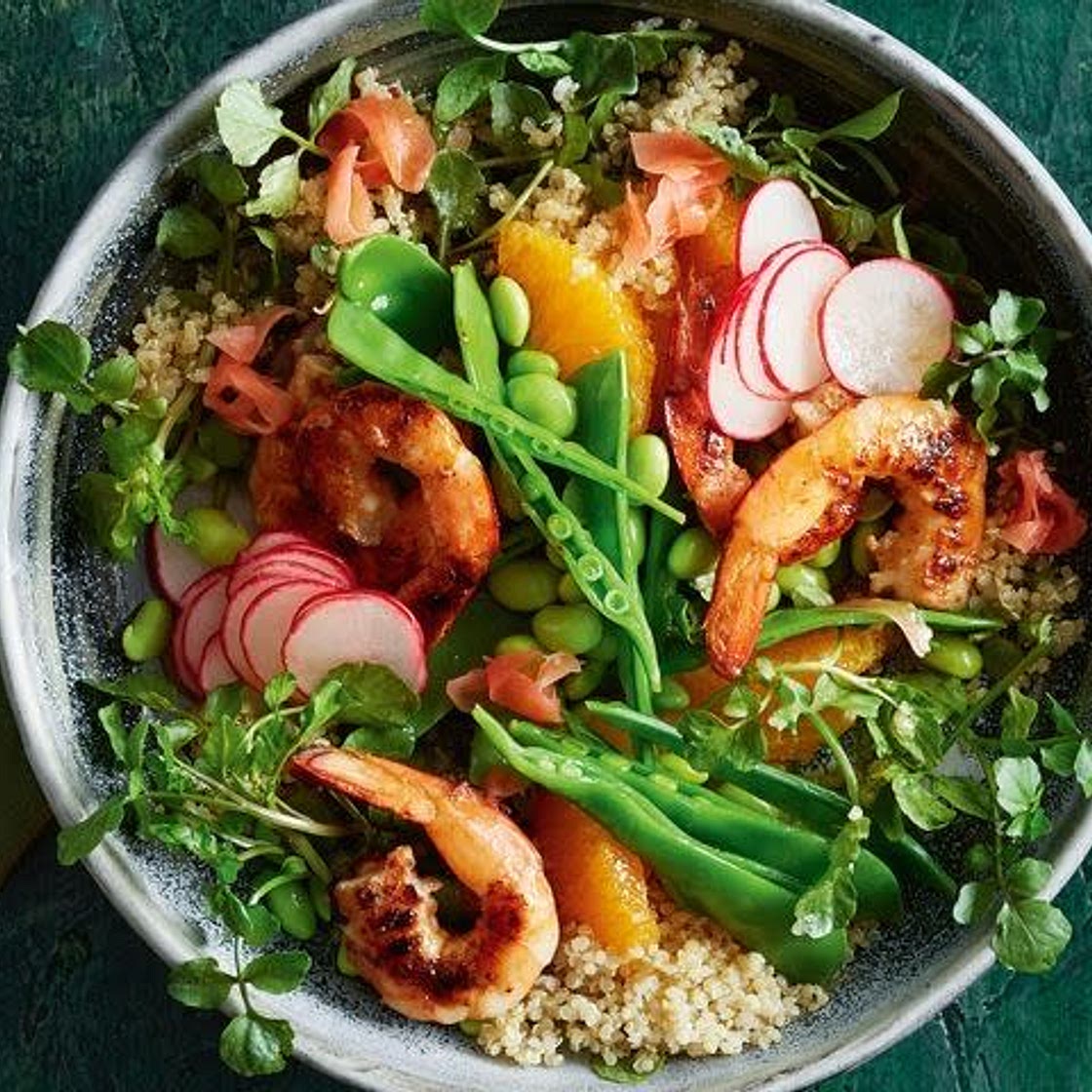 Miso prawn quinoa bowl