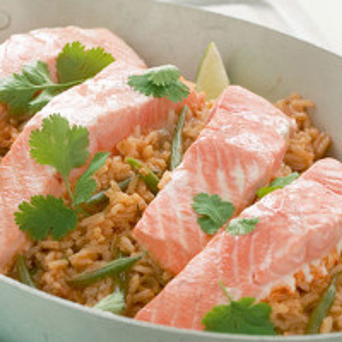Thai Style Salmon and Rice with Red Curry Sauce