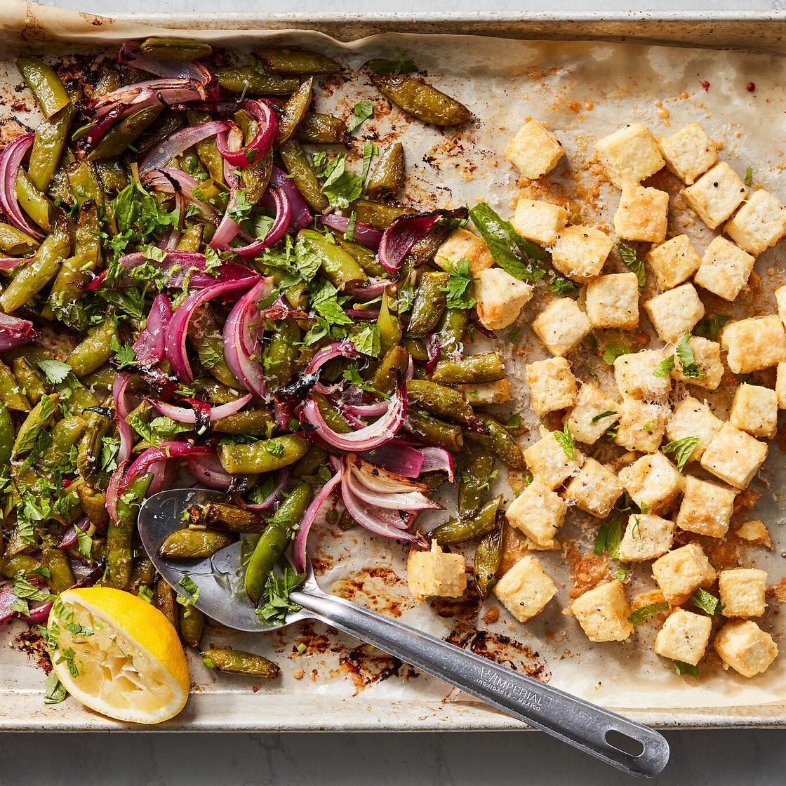 Crispy Baked Tofu With Sugar Snap Peas