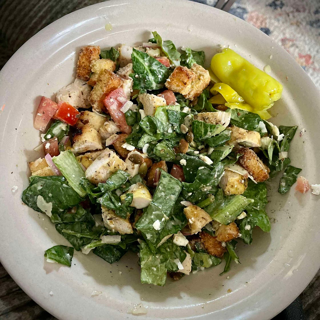Lemon Barbecue Chicken Caesar Salad w/ Air Fryer Croutons