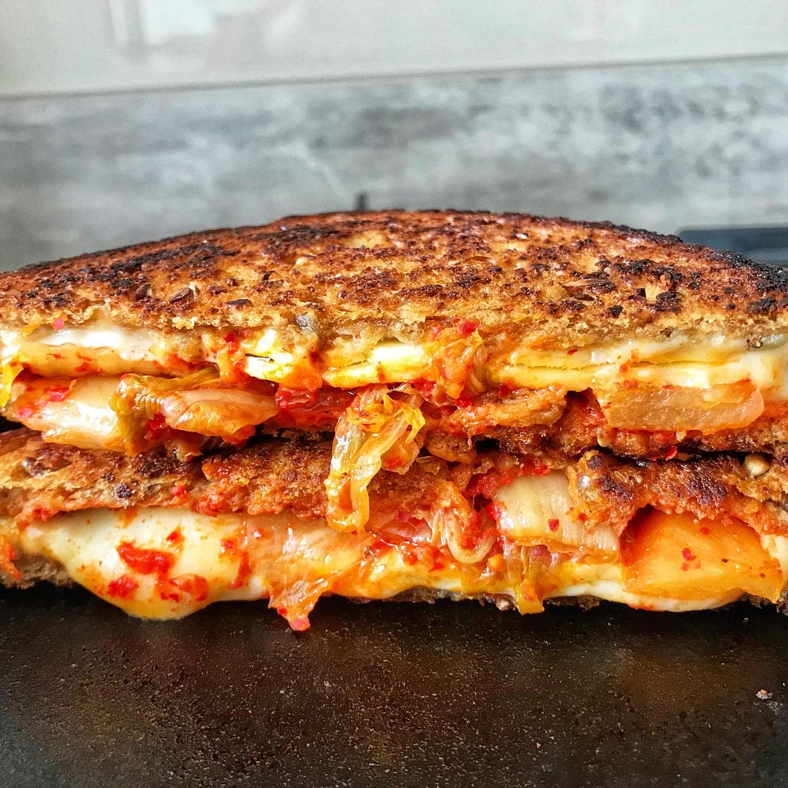 Kimchi and King Oyster Mushroom Grilled Cheese