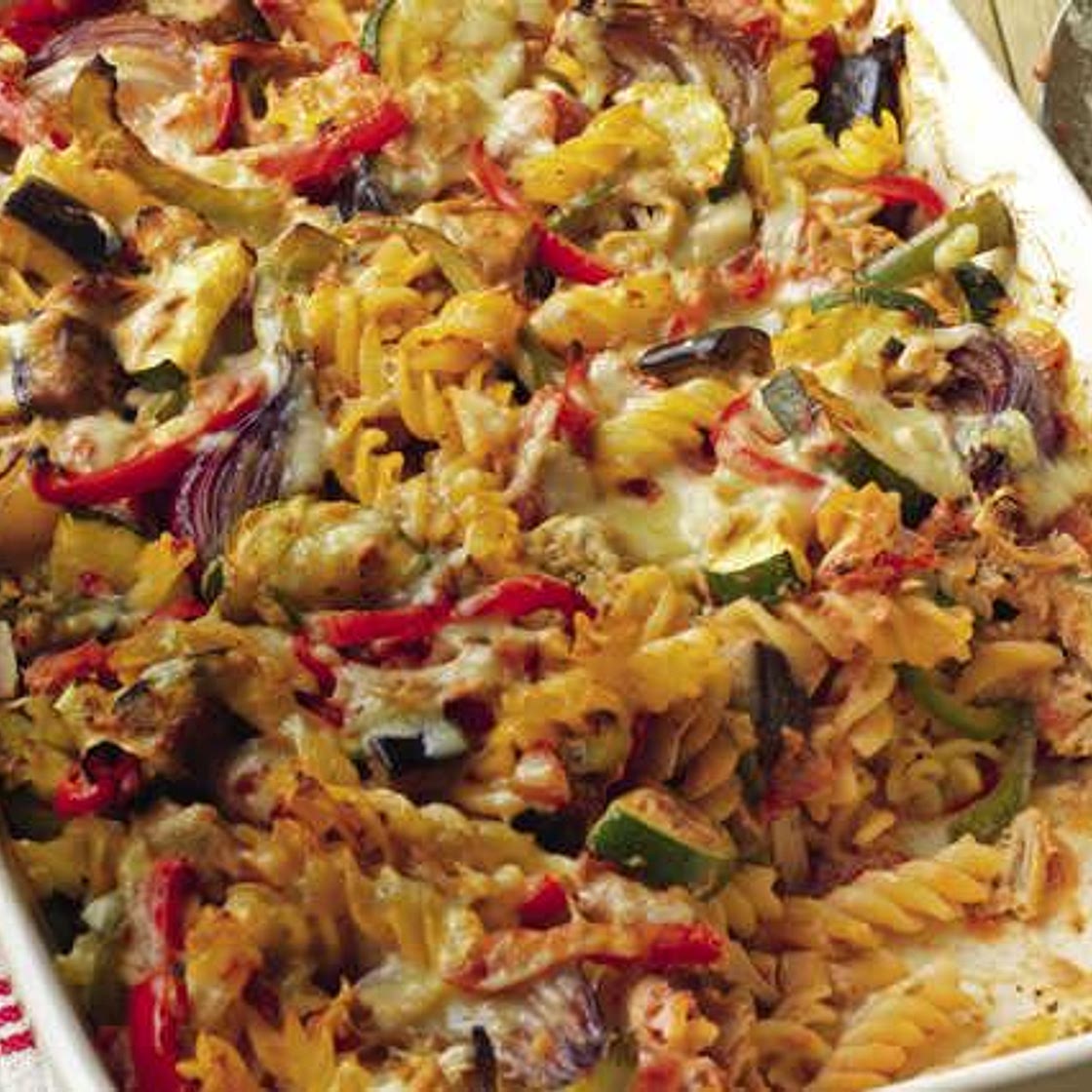 Tuna and vegetable pasta bake with a Greek-style yogurt twist
