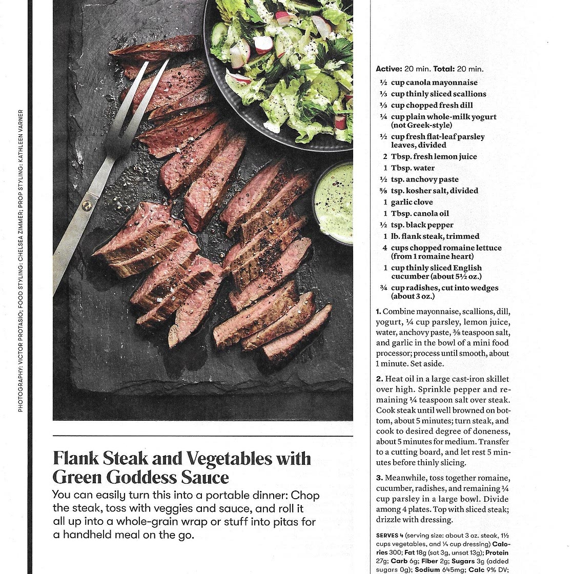 Flank Steak and Vegetables with Green Goddess Sauce