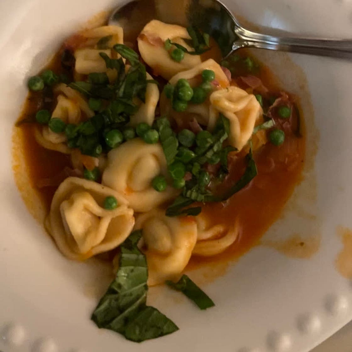 Prosciutto & Tortellini with Peas😋