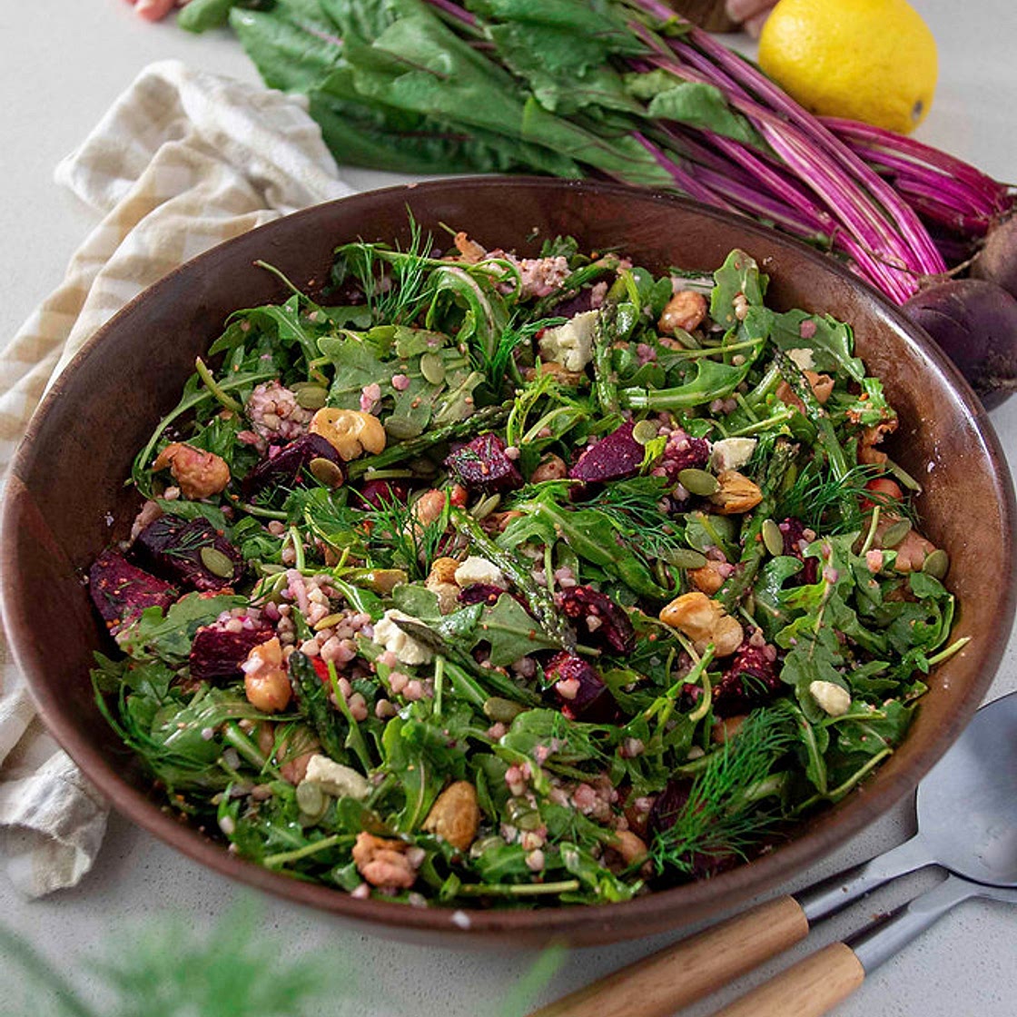 ROASTED ASPARAGUS, BEETROOT & BUTTER BEAN SALAD