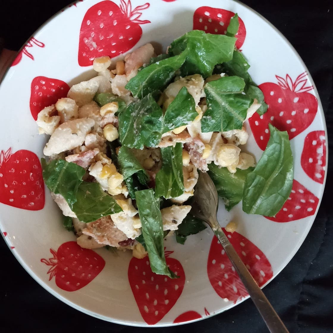 Pesto Chicken, Corn, and Avocado Bacon Pasta Salad