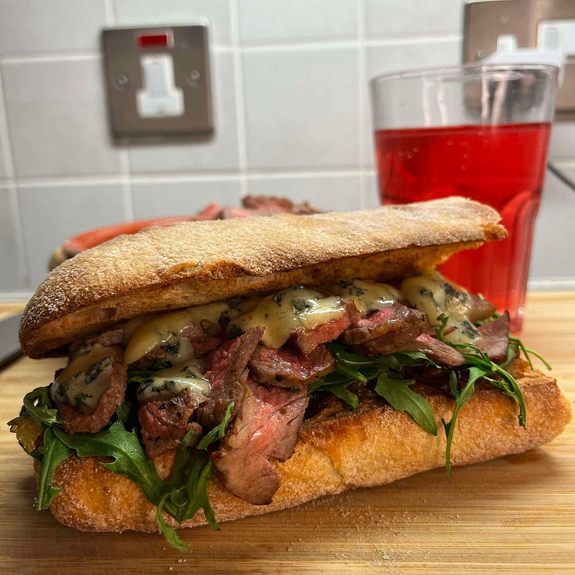 Caramelised Onion & Blue Cheese Steak Sandwich 